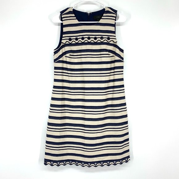 J.Crew Dress Beige Blue Stripe Scalloped Grommets Sleeveless NWT - Picture 4 of 12